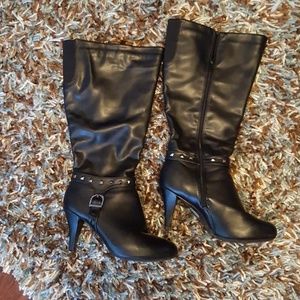 Black studded high heels boots